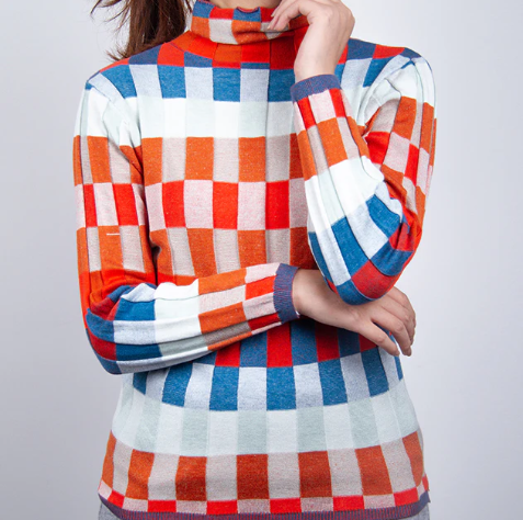 Erika - Pullover mit hohem Kragen Patchwork