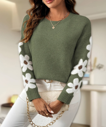Silke - Weicher Strickpullover mit floralem Design