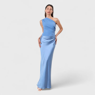 Amber - Langes, einseitiges Satin-Kleid