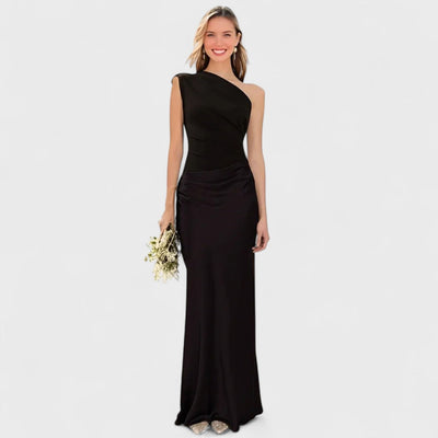 Amber - Langes, einseitiges Satin-Kleid