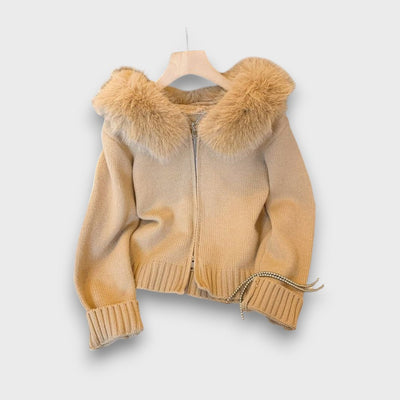 Alisanne – Strickjacke mit Reißverschluss und Kragen aus Kunstpelz