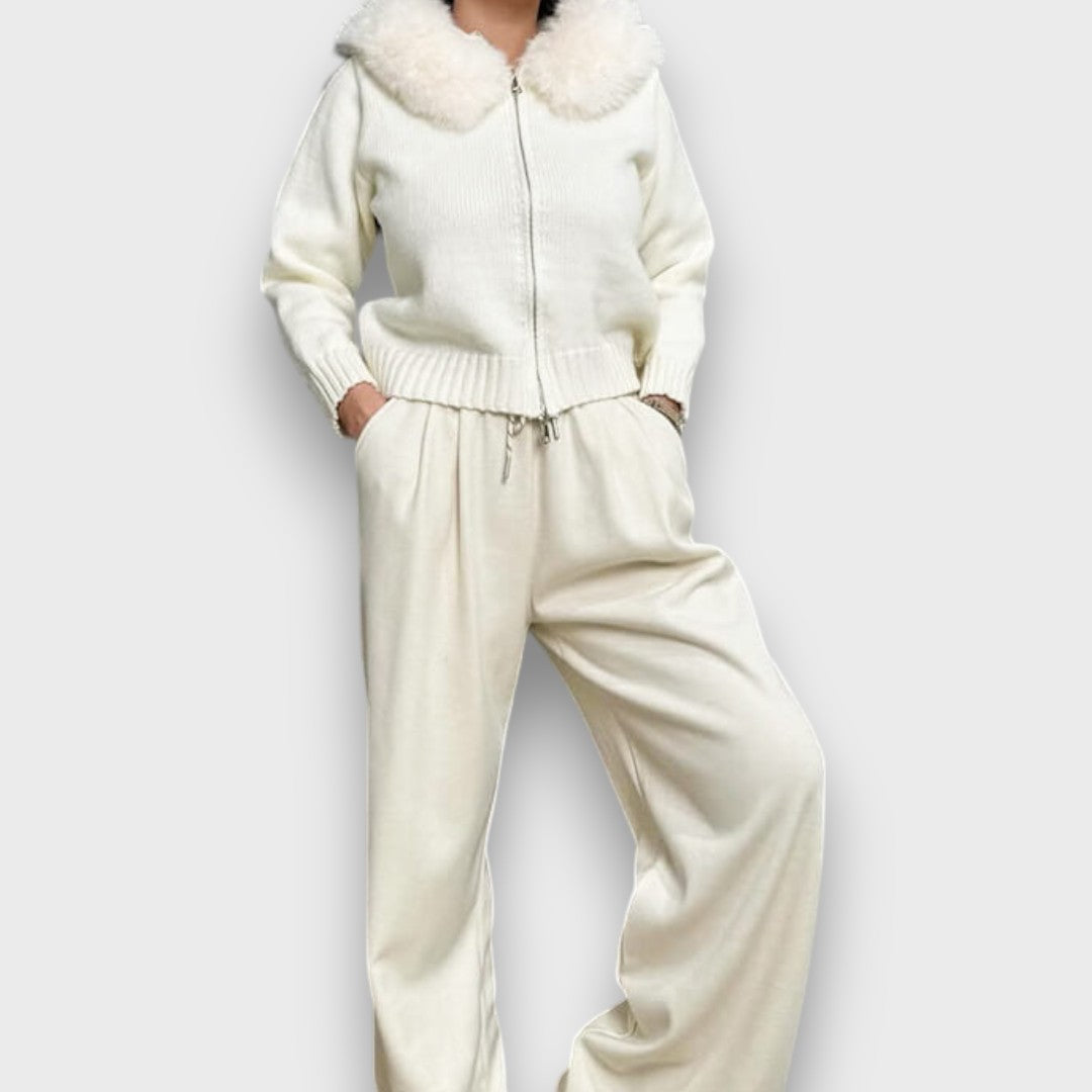 Alisanne – Strickjacke mit Reißverschluss und Kragen aus Kunstpelz