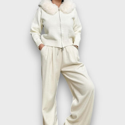 Alisanne – Strickjacke mit Reißverschluss und Kragen aus Kunstpelz
