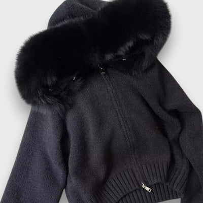 Alisanne – Strickjacke mit Reißverschluss und Kragen aus Kunstpelz