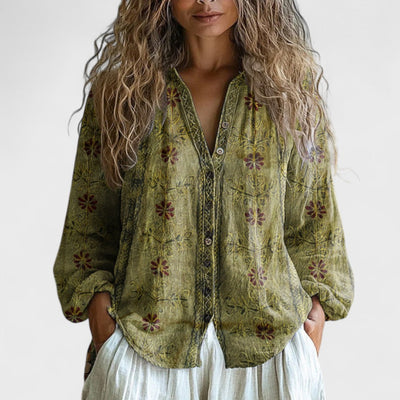 Ambra - Vintage-Bluse mit Blätterdruck