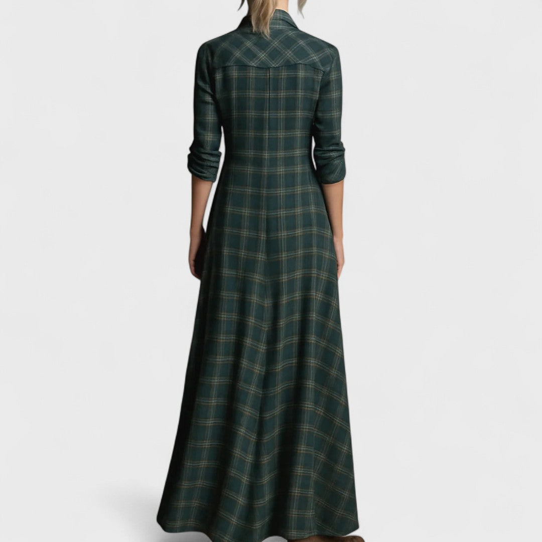 Lange - Langes Kleid mit grünem Karree-Revers