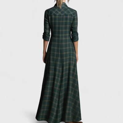Lange - Langes Kleid mit grünem Karree-Revers