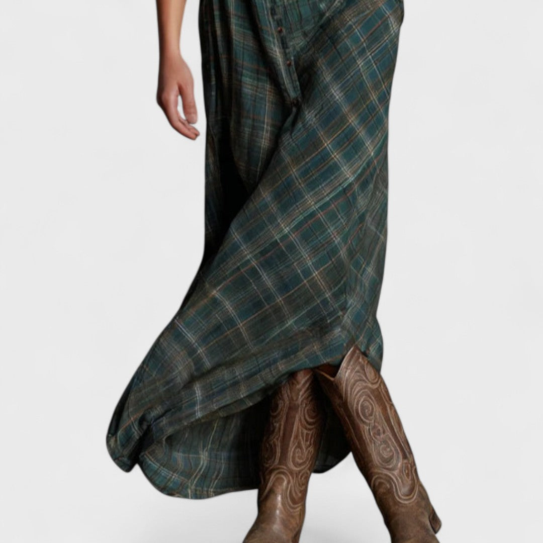 Lange - Langes Kleid mit grünem Karree-Revers