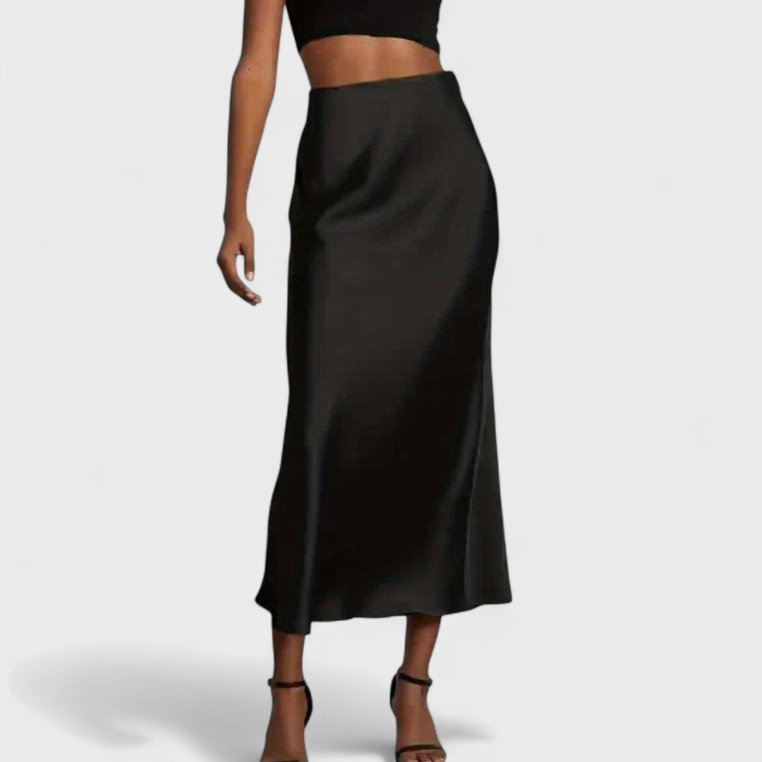 Sasha - Midi-Rock aus Satin mit hoher Taille für Damen