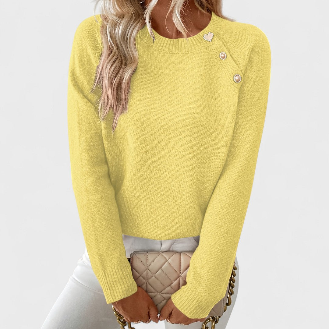 Roxanne - Eleganter asymmetrischer Damenpullover mit einem Schulter und Knöpfen