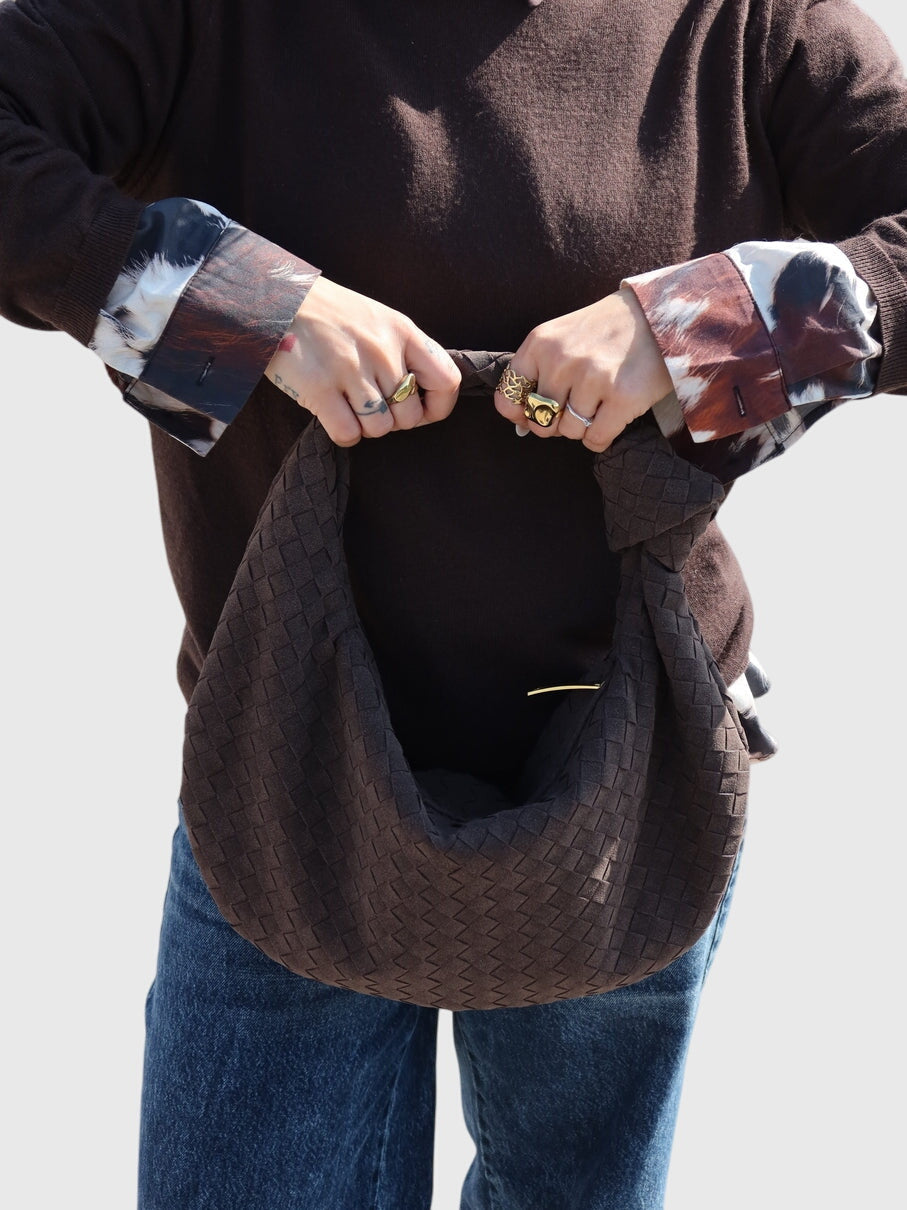 Celeste | Medium Suede Woven Bag with Knot