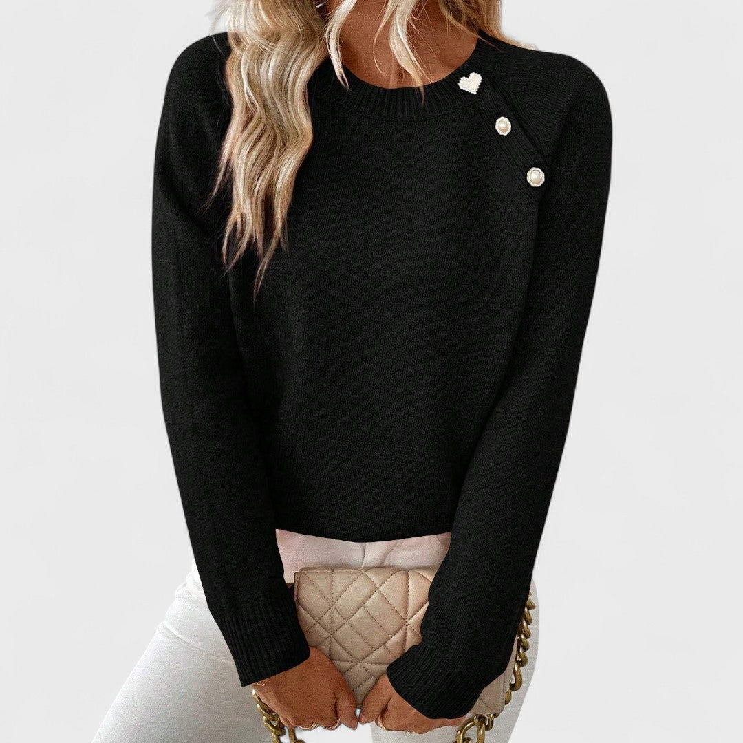Roxanne - Eleganter asymmetrischer Damenpullover mit einem Schulter und Knöpfen