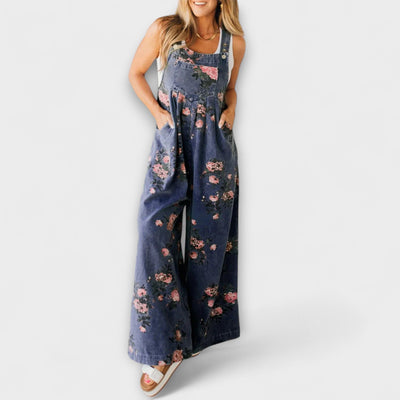 Bethany - Latzhose aus Denim mit Blumenmuster