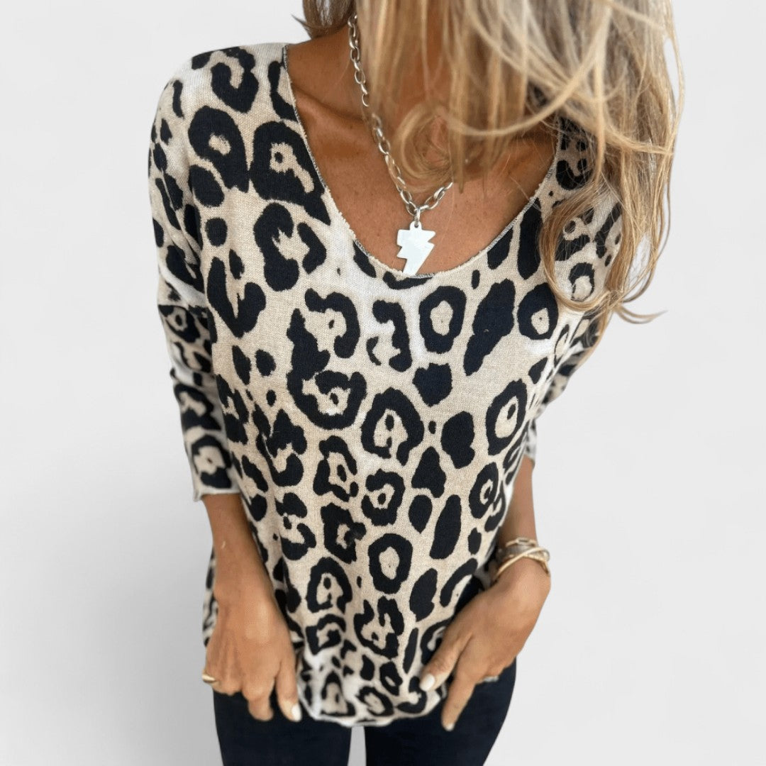 Elvéra - Damen Casual Top mit Leopardenmuster