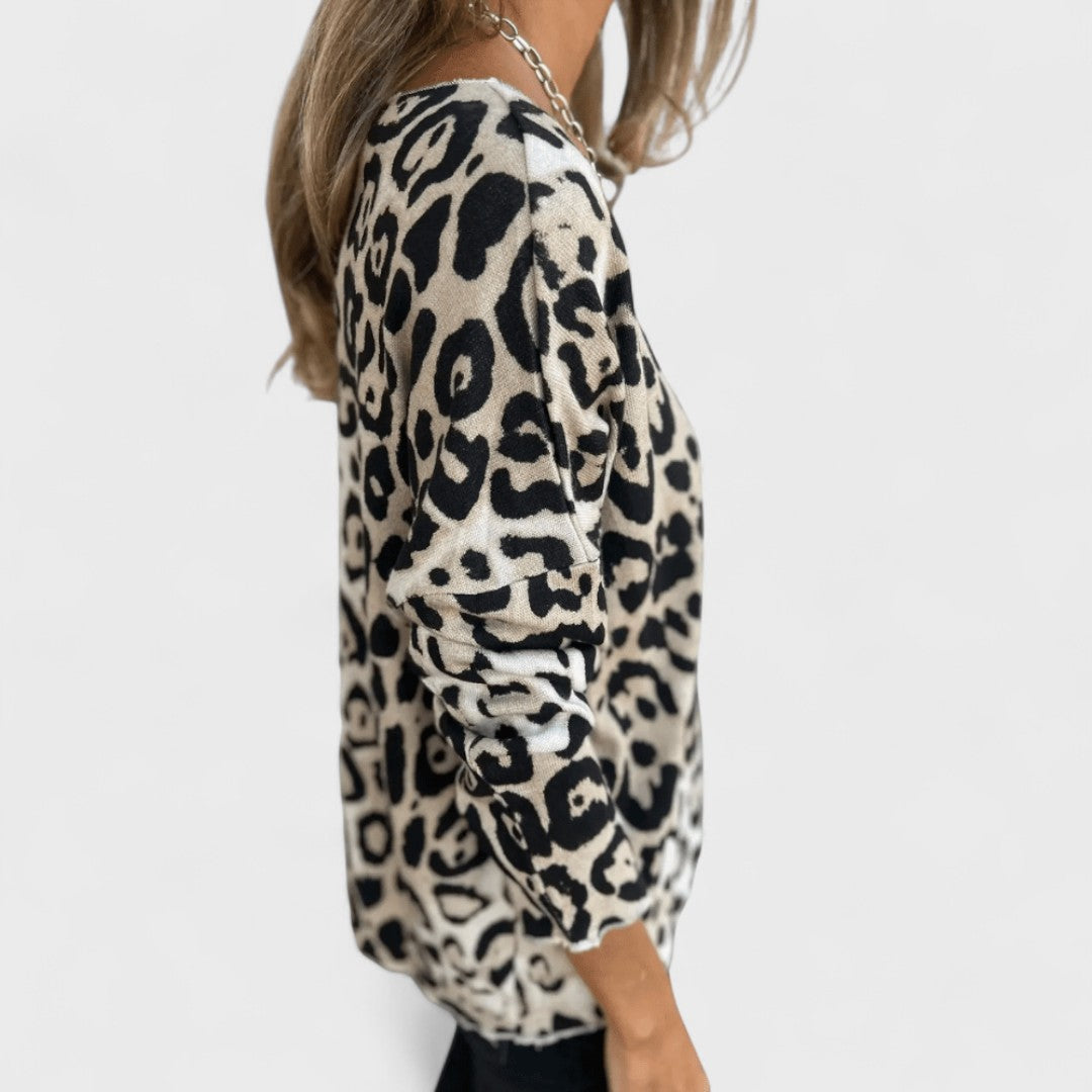 Elvéra - Damen Casual Top mit Leopardenmuster