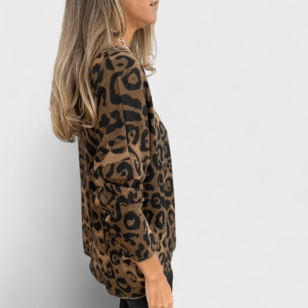 Elvéra - Damen Casual Top mit Leopardenmuster