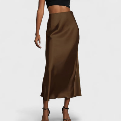 Sasha - Midi-Rock aus Satin mit hoher Taille für Damen