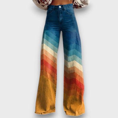 Zamira – Weite Hosen mit retro Zickzack-Muster in Farbverlauf