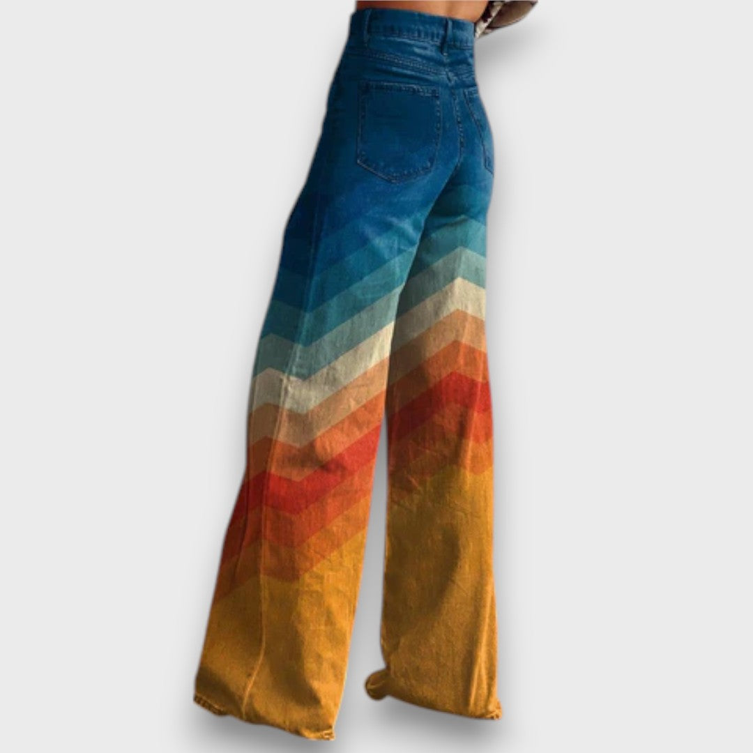 Zamira – Weite Hosen mit retro Zickzack-Muster in Farbverlauf