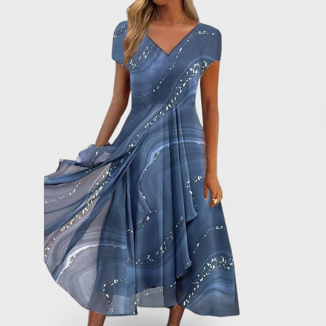 Isha – Elegantes V-Ausschnitt Midi Kleid