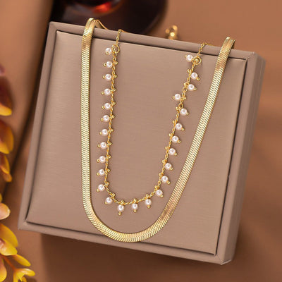 Marizanne | Luxuriöse Schlangenhalskette & 18K Gold Perlen Schmuckset