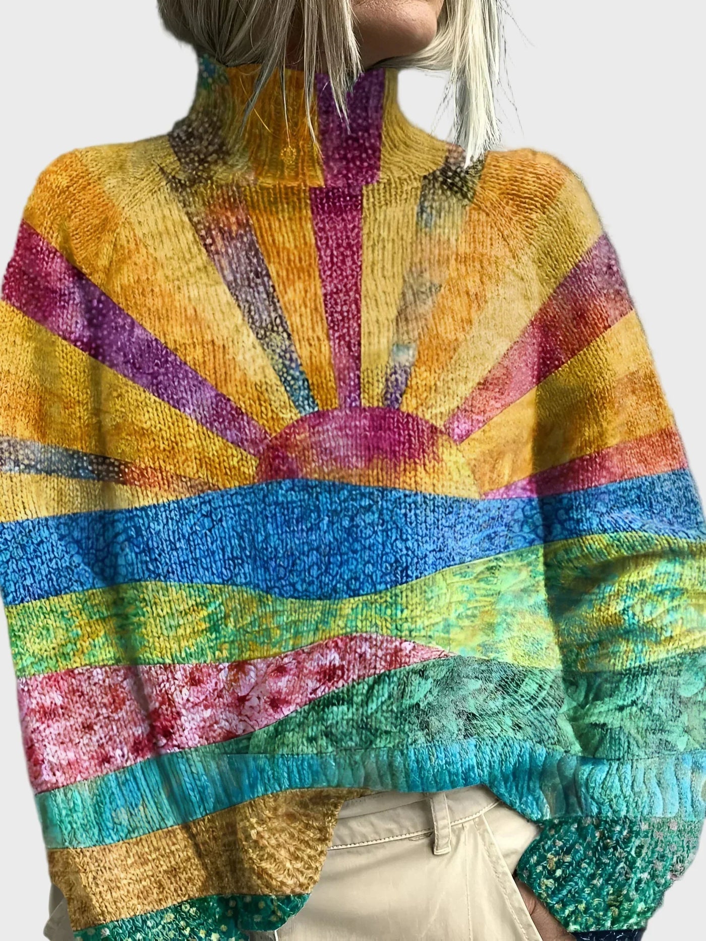 Hochgeschlossener Pullover mit raffiniertem Muster