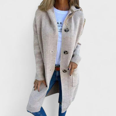 Adriana - Lange Jacke mit Kapuze und Knöpfen