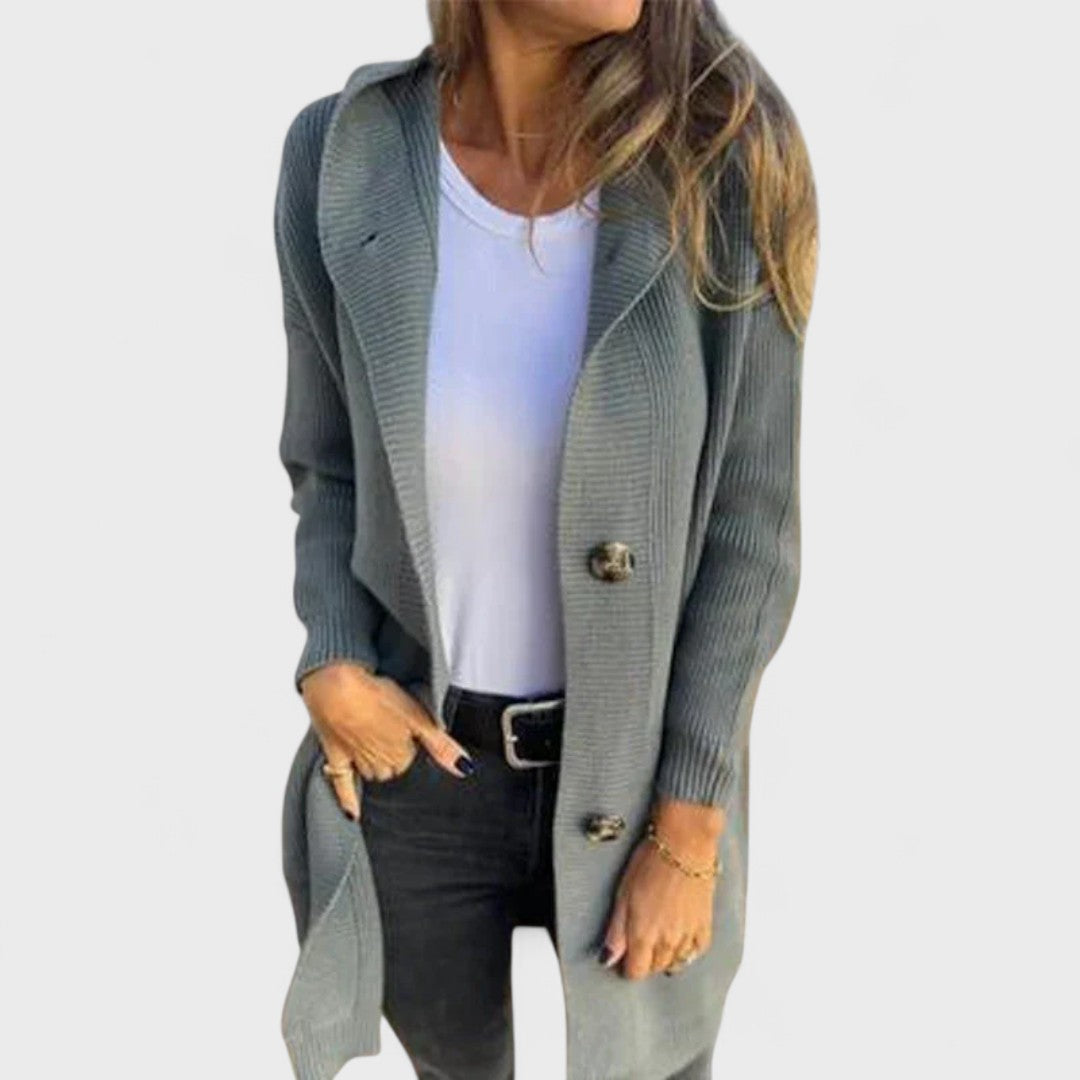 Adriana - Lange Jacke mit Kapuze und Knöpfen