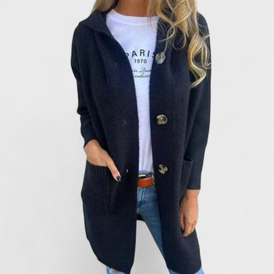 Adriana - Lange Jacke mit Kapuze und Knöpfen