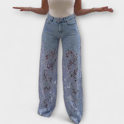 Virelle – Jeans mit floralem Transparenz und weitem Bein
