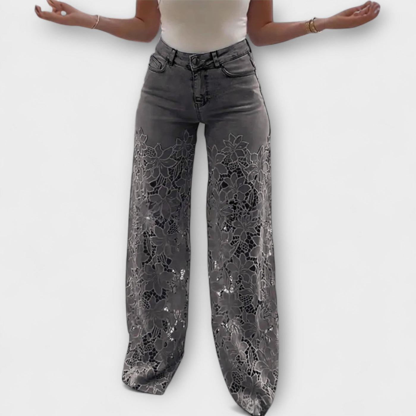 Virelle – Jeans mit floralem Transparenz und weitem Bein