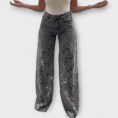 Virelle – Jeans mit floralem Transparenz und weitem Bein