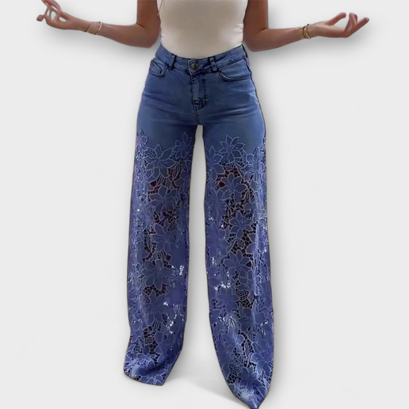 Virelle – Jeans mit floralem Transparenz und weitem Bein
