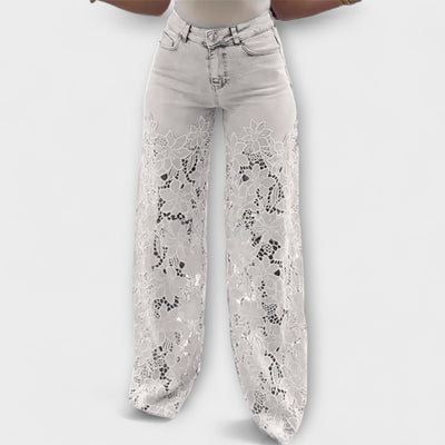 Virelle – Jeans mit floralem Transparenz und weitem Bein