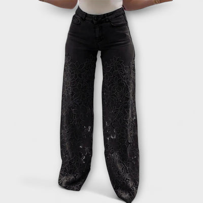 Virelle – Jeans mit floralem Transparenz und weitem Bein