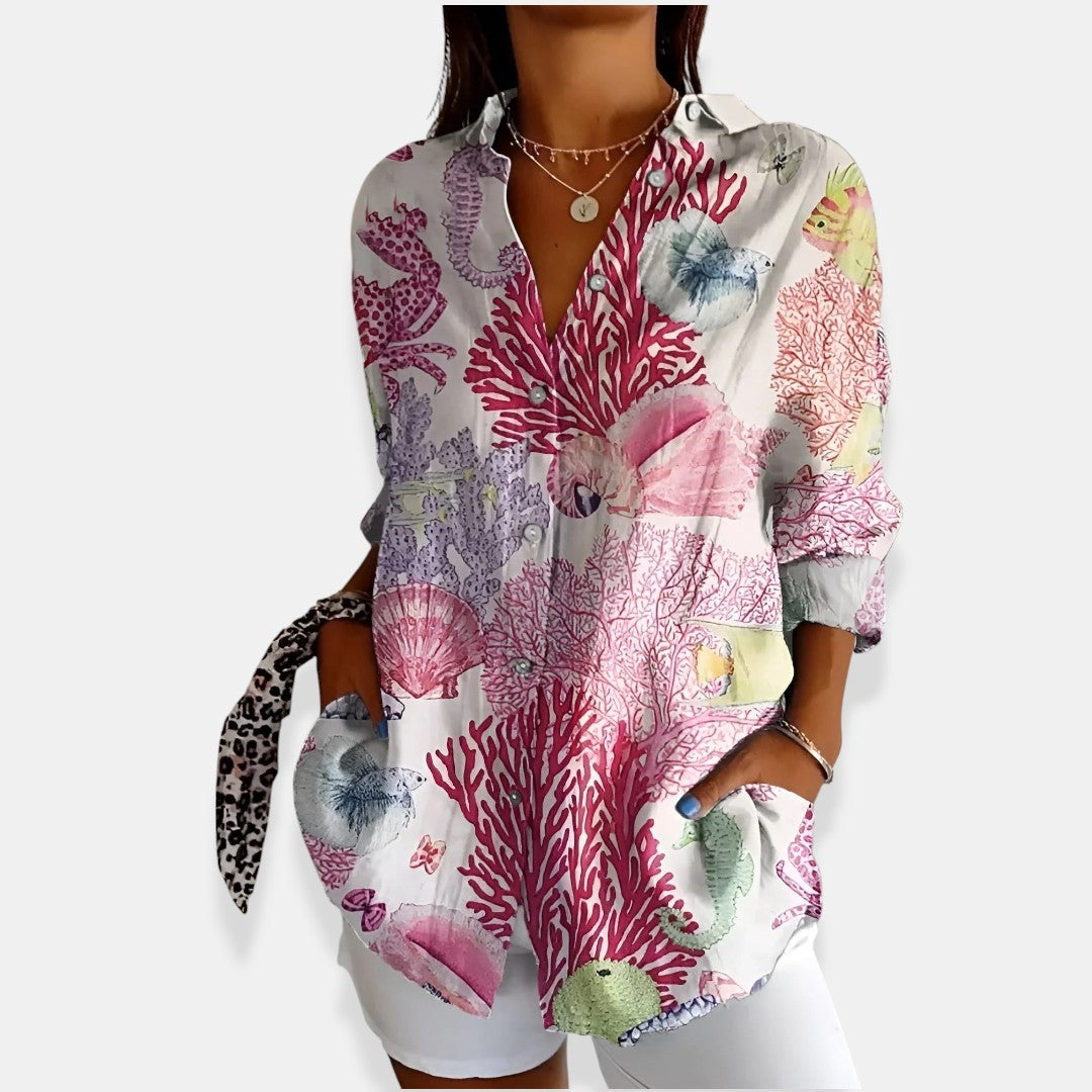 LYSSA™ | Blumenbluse mit Knopfverschluss